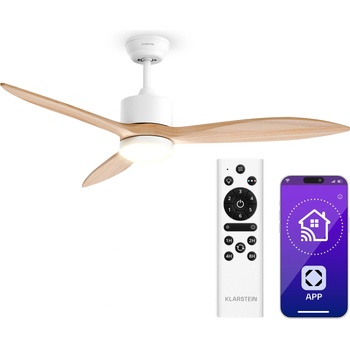 Klarstein SkyBreeze Интелигентен таванен вентилатор със светлина | 132 см | 27 W | Тих | LED | Дървен ()