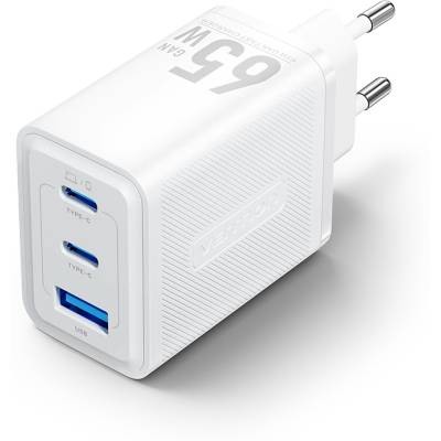 Vention USB-C+C+A (65 W/65 W/60 W, 3-портово GaN, бяло), зарядно устройство