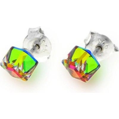 Spark se Swarovski Elements Small Cube Studs K48414VM Vitrail Medium zelené