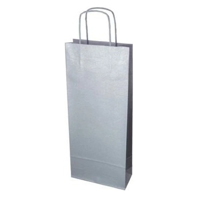 Papírová taška na víno stříbrná 140x80x390 mm s krouceným uchem od 25 ks