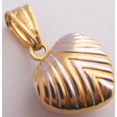 Klenoty Budín Zlaté velké duté srdíčko z bílého a žlutého zlata s gravírováním H714