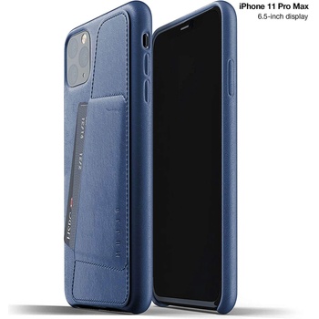 Mujjo Leather Wallet Case - кожен (естествена кожа) кейс с джоб за кредитна карта за iPhone 11 Pro Max (син)