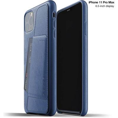 Mujjo Leather Wallet Case - кожен (естествена кожа) кейс с джоб за кредитна карта за iPhone 11 Pro Max (син)