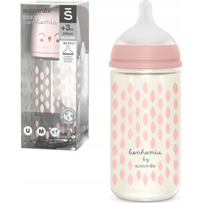 Suavinex Láhev sklo Bonhomia fyziologická SX PRO MF růžová 240 ml