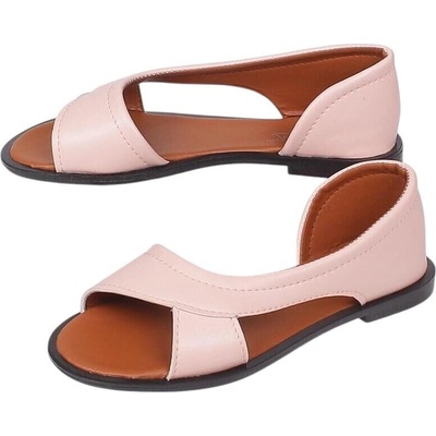 Кожени сандали в цвят пудра с равна подметка