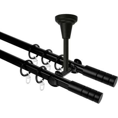 OK-GarnýžeCZ Garnýž kovová dvouřadá 19mm Techno double černá 220 cm do stropu / kroužky s háčkem
