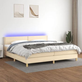 vidaXL Боксспринг легло с матрак и LED, кремава, 200x200 см, плат (3133666)
