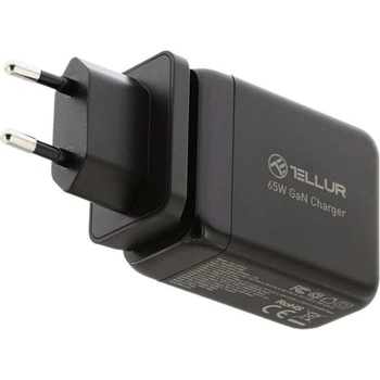 Tellur GaN стенно зарядно, 65W, 2 x USB-C + USB-A, EU, UK, US, черен (TLL151451)