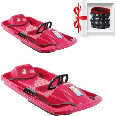 KHW Snow Fox Xmas set PP - 2x detské boby s volantom a ručnou brzdou, ružové/ružové + darček KP šatka