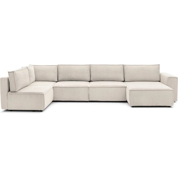 Bobochic Кремав велурен U-образен ъглов диван, ляв ъгъл Nihad modular - Bobochic Paris (101196)