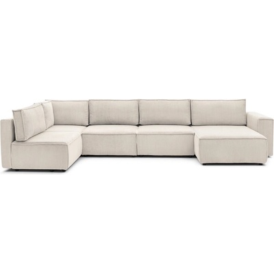 Bobochic Кремав велурен U-образен ъглов диван, ляв ъгъл Nihad modular - Bobochic Paris (101196)