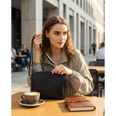 Mazzini Marco kožené italské crossbody dvě komory černá