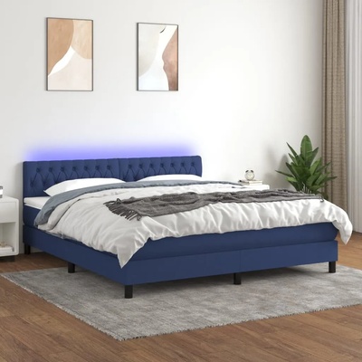 vidaXL Боксспринг легло с матрак и LED, синьо, 160x200 см, плат (3133411)