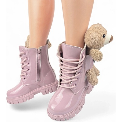 Zateplené dívčí kozačky kotníkové boty sněhule šněrovací medvídek zip