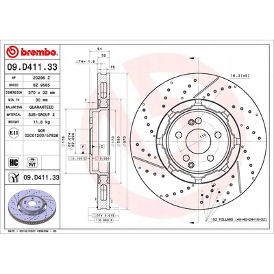 Brzdový kotúč BREMBO 09.D411.33 (09D41133)