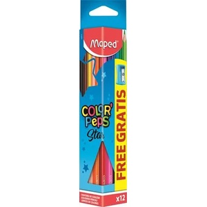 Maped Комплект цветни моливи, триъгълни, с острилка, MAPED "ColorPeps Star", 12 различни цвята 183213 (183213)