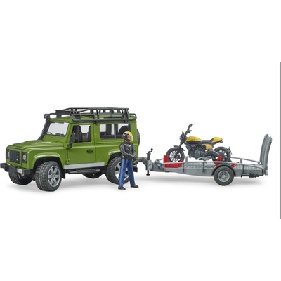 Bruder 2589 Land Rover s prepravníkom a motocyklom Ducati Scrambler Full Throttle