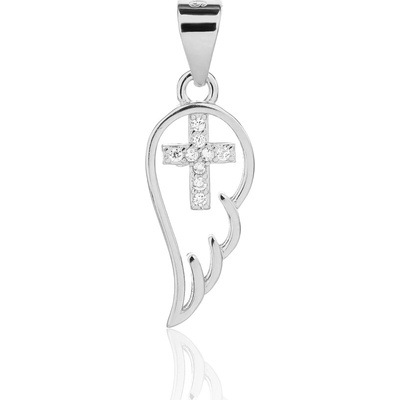 JVD Strieborný prívesok so zirkónmi anjelské krídla a krížik SVLP1453XJ6BI00