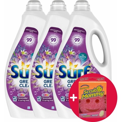 Surf Lavender & Spring Rose prací gél 3 x 3 l 60 PD + Darček Scrub Mommy špongia