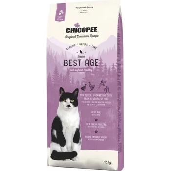 Chicopee Chicopee Classic Nature Line Senior - пълноценна храна за възрастни котки от всички породи, над 8 години, БЕЗ ГЛУТЕН, с птици, 15 кг