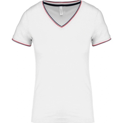 Kariban V-NECK K394 / Дамска риза с къс ръкав от пике - бяла/тъмносиня/червена XL (20K394o6804)