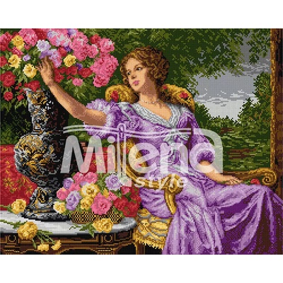 Milena Style Дамата в лилаво - Печатана Aida 14 ct конци Ariadna