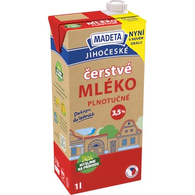 Madeta Jihočeské mléko čerstvé plnotučné 3,5% 1 l