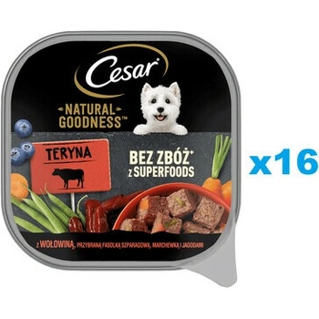 Cesar Natural Goodness Mousse Adult s hovädzím mäsom zdobenými zelenými fazuľkami mrkvou a bobuľovým ovocím 16 x 100 g