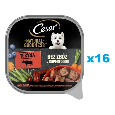 Cesar Natural Goodness Mousse Adult s hovädzím mäsom zdobenými zelenými fazuľkami mrkvou a bobuľovým ovocím 16 x 100 g