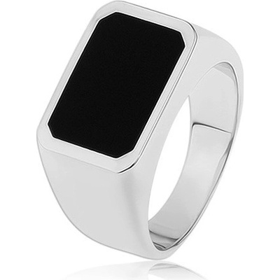 Šperky eshop prsten ze stříbra 925 hladký a lesklý povrch obdélník s černou glazurou S82.19