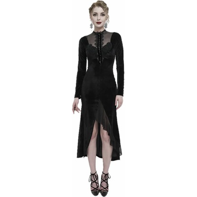 Devil fashion дамска рокля DEVIL FASHION - Black Vintage готик рокля, кадифе, с шлиц, дълък ръкав, по- дълга част на гърба - ESKT039