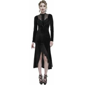 Devil fashion дамска рокля DEVIL FASHION - Black Vintage готик рокля, кадифе, с шлиц, дълък ръкав, по- дълга част на гърба - ESKT039
