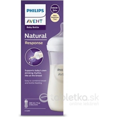 Avent Natural Response priehľadná fľaša s cumlíkom pre podporu rytmu pitia 330 ml