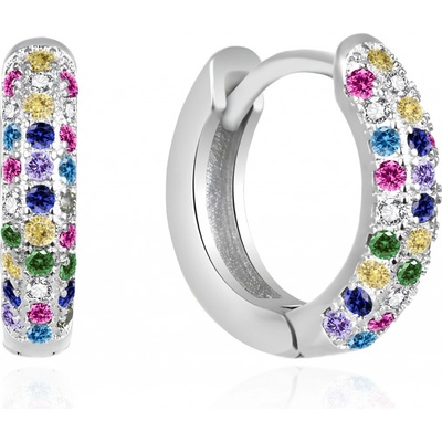 Agato Třpytivé stříbrné kruhy s barevnými zirkony AGT-E193KC