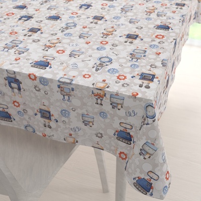 Biante Detský bavlna obrus Sandra SA-584 Svet robotov na sivo-bielom 140x180 cm