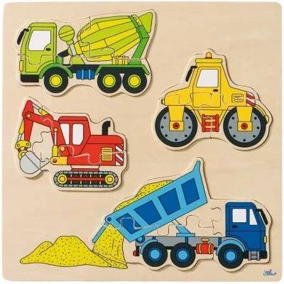 Goki - Дървен пъзел игра - Строителни машини (57901)