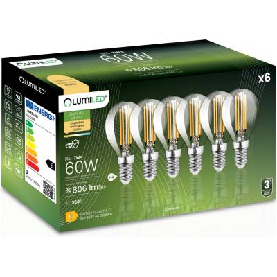 Lumiled 6x LED žiarovka E14 P45 7W = 60W 806lm 3000K Teplá biela 360°