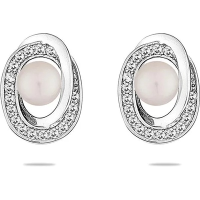 Swan Сребърни обици с цирокиний и сладководна бяла перла LA675EW Swan