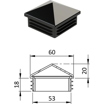 Krytka plastová se stříškou 60 x 60 mm, černá