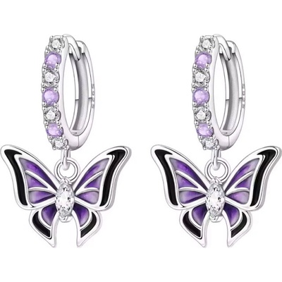 GRACE Silver Jewellery Stříbrné náušnice Motýl ve fialovo-černém designu E-OTE4219-VT/387 Fialová