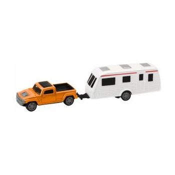 LEAN Toys Set of Metal Car with Camper Trailer Orange