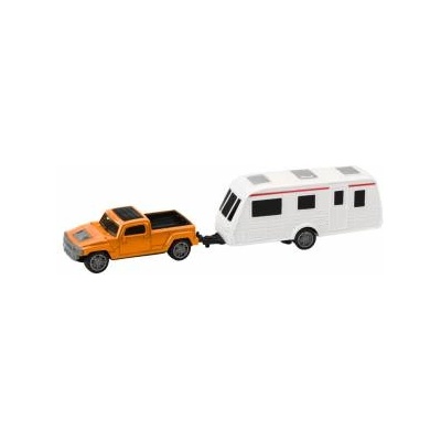 LEAN Toys Set of Metal Car with Camper Trailer Orange