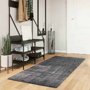 vidaXL Килим HUARTE с къс косъм, мек и миещ се, антрацит, 80x200 см (374996)