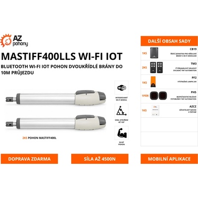 MASTIFF400LLS WI-FI IOT - Bluetooth Wi-Fi IoT pohon dvoukřídlé brány do 10m průjezdu