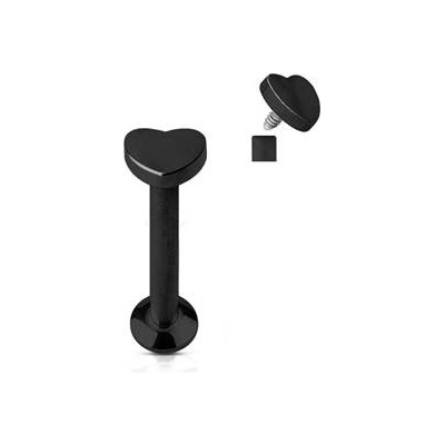 Šperky4U piercing do brady labreta černé srdíčko LB1034K-1204