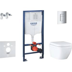 GROHE Solido - Комплект от предстена инсталация, тоалетна чиния и седалка Euro Ceramic, SoftClose, Triple Vortex, бутон Even, хром SANI15BB1105 (SANI15BB1105)