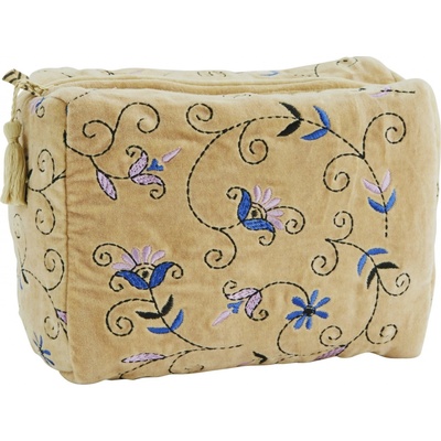 Madam Stoltz Embroidered Velvet Hemp kosmetická taštička žlutá textil