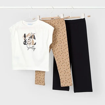 Mayoral Комплект 2 клина до глезена черен и бежов и бяла тениска с кученца за мини момиче Майорал