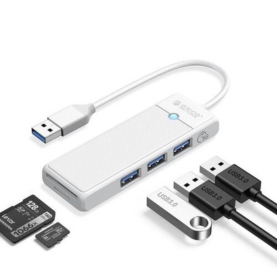 ORICO USB хъб с четец за карти, Orico PAPW3AT-U3-015-WH-EP, USB3.0, 3 x USB3.0, SD, TF (PAPW3AT-U3-015-WH-EP)