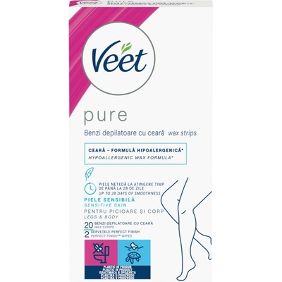 Veet Pure depilační pásky na nohy a tělo pro citlivou pokožku 20 ks